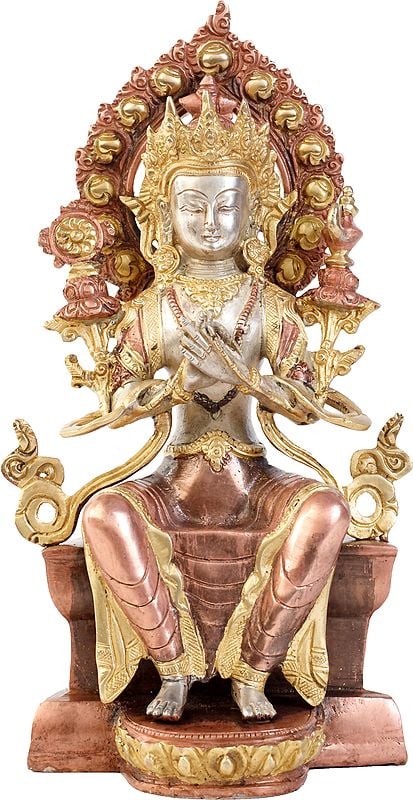 11" Tibetan Buddhist Deity Maitreya - The Future Buddha In Brass | Handmade | Made In India