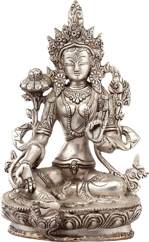8" Sapta-Lochani Goddess White Tara (Tibetan Buddhist Deity) In Brass | Handmade | Made In India