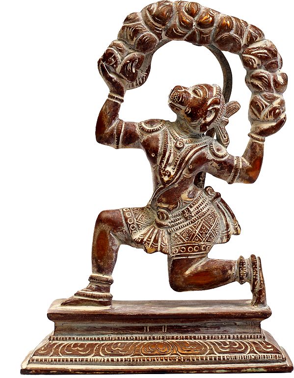 6" Lord Hanuman Carrying Mount Dron of Sanjeevani Herbs In Brass | Handmade | Made In India