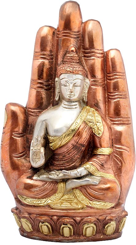 9" Buddha in Hand (Tibetan Buddhist) In Brass | Handmade | Made In India