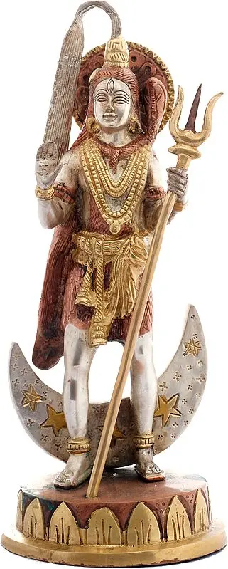 Trident Holding Blessing Shiva with crescent moon
