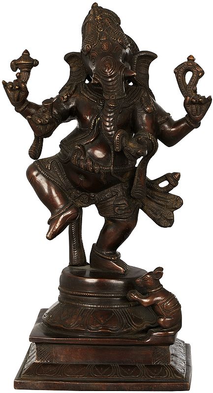 13" Nritya Ganesha In Brass | Handmade | Made In India