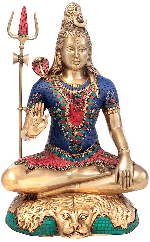22" Lord Shiva Granting Abhaya In Brass | Handmade | Made In India