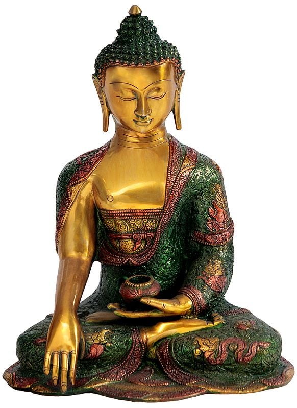 16" Buddha Calling The Earth to be His Witness (Tibetan Buddhist) In Brass | Handmade | Made In India