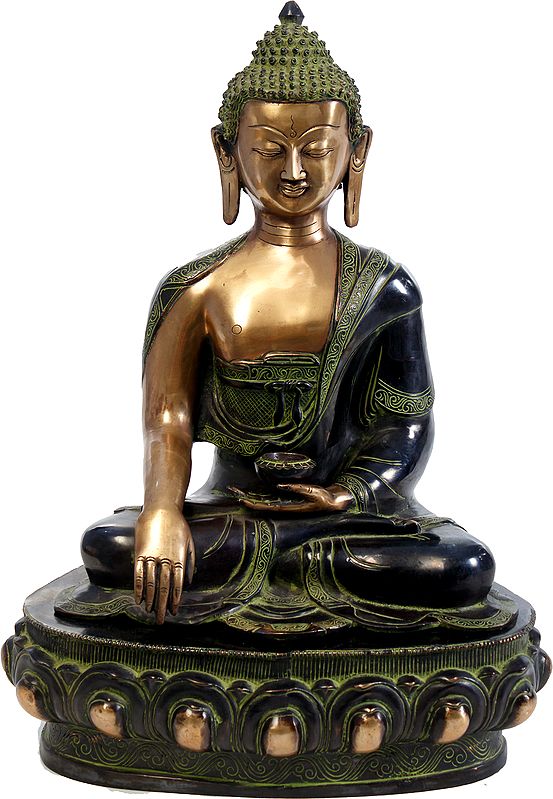22" Tibetan Buddhist Deity Shakyamuni Buddha in meditation In Brass | Handmade | Made In India