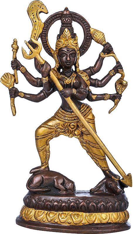 7" Astabhujadhari Durga Brass Statue – Fierce Protector Against Adharma | Handmade in India