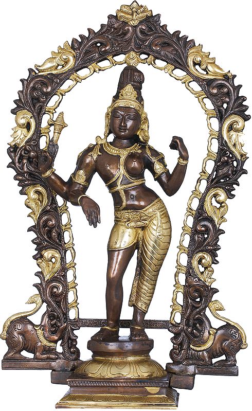 18" Ardhanarishvara - The Half Male and Half Female Form of  Shiva with Floral Aureole In Brass | Handmade | Made In India