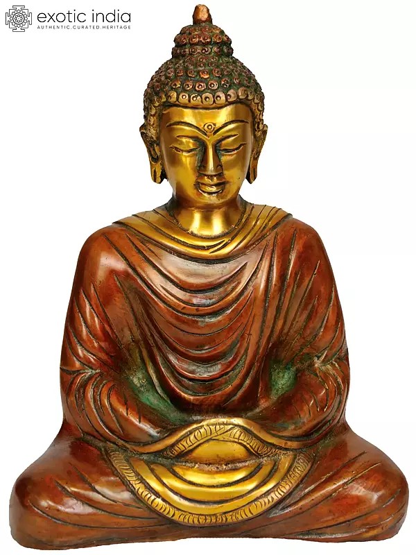 7" Meditating Buddha, His Hands Folded Within The Robe In Brass | Handmade | Made In India