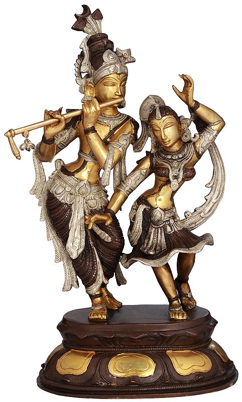 16" Radha and Krishna Engaged in Ecstatic Dance | Handmade Brass Statue | Made In India