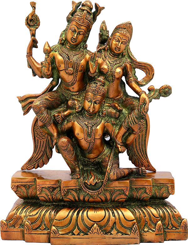 12" Garuda Flying With Bhagawan Vishnu And Devi Lakshmi In Brass ...