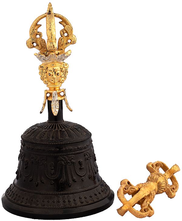 Gold-and-charcoal Bell-Dorje, Tibetan Buddhist Ritual Implement