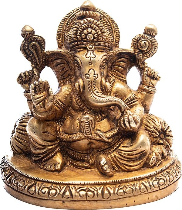 3" Ganesh Seated Amidst A Plethora Of Cushions In Brass | Handmade | Made In India