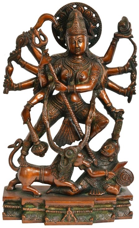 11" Handcrafted Brass Statue Maa Durga in her Dashabhujadharini form