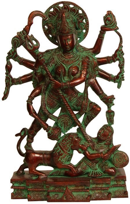 11" Handcrafted Brass Statue Maa Durga in her Dashabhujadharini form