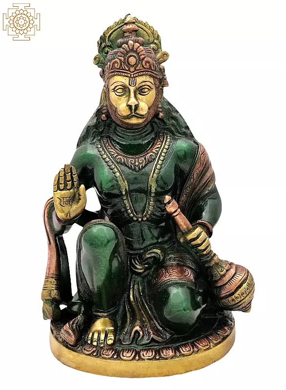 9" Lord Hanuman Brass Statue – Blessing Pose | Handmade Spiritual Art, Made in India