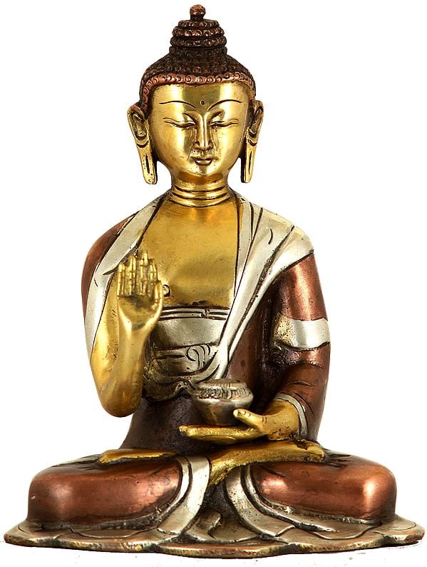 6" Lord Buddha in ‘Abhaya’ Granting Posture In Brass | Handmade | Made In India