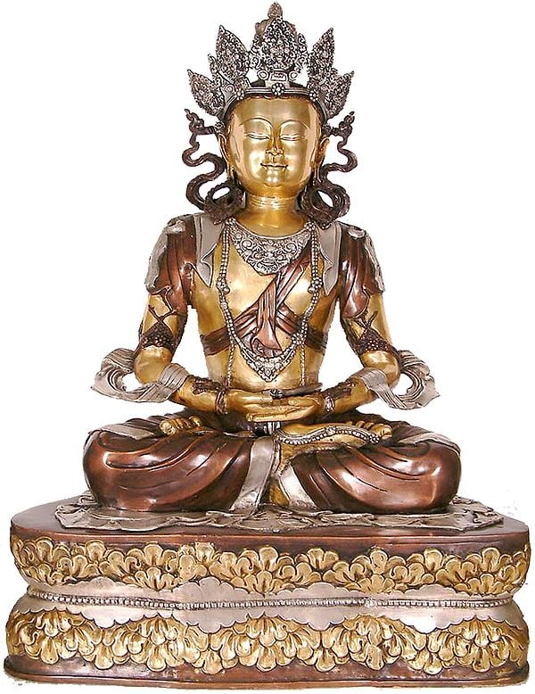 40" Large Size Crowned Buddha In Brass | Handmade | Made In India