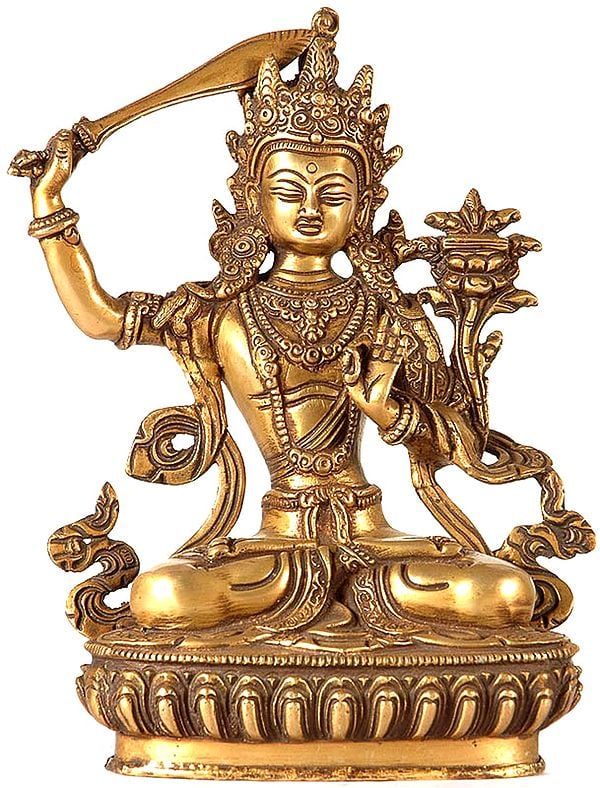 8" Tibetan Buddhist Deity Manjushri In Brass | Handmade | Made In India