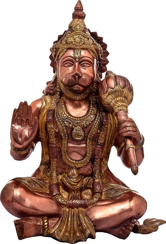 17" Blessing Brass Hanuman Idol with Necklace of Rama | Handmade | Made In India