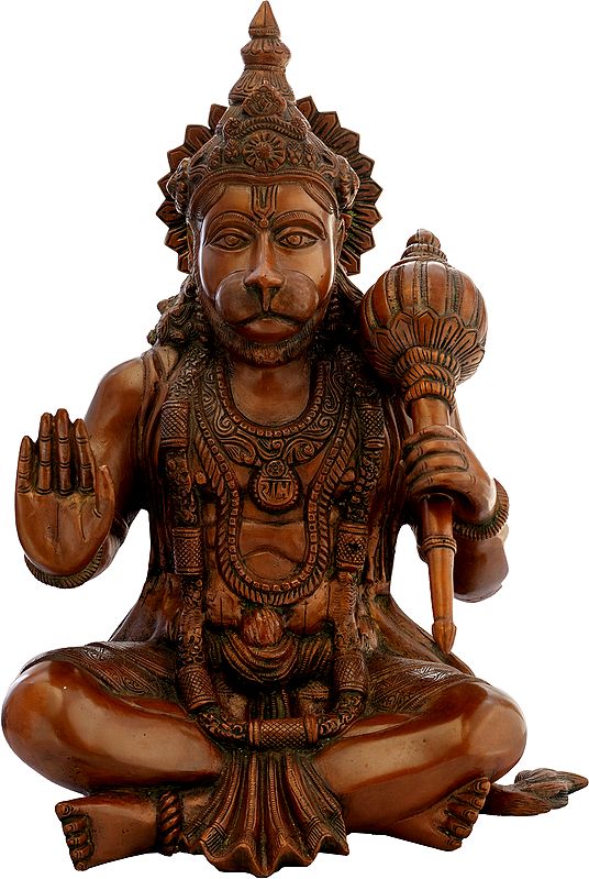 17" Blessing Brass Hanuman Idol with Necklace of Rama | Handmade | Made In India