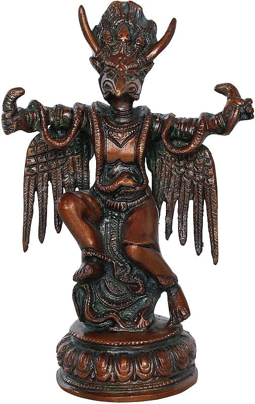 8" Garuda Clothed In Snakes In Brass | Handmade | Made In India