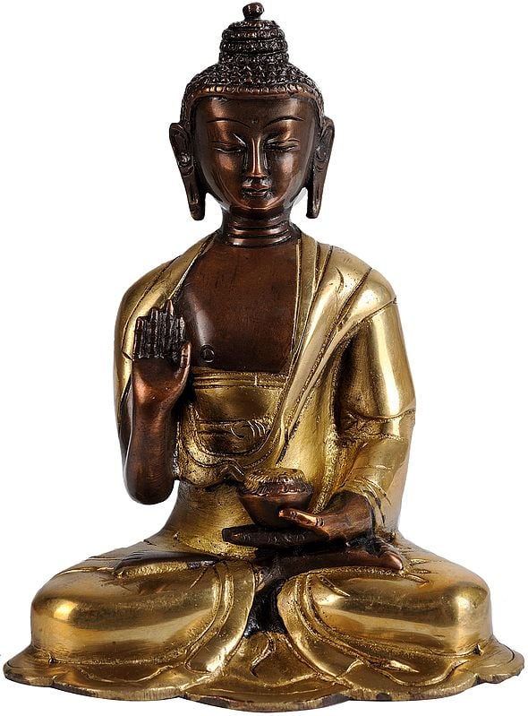 6" Lord Buddha In Abhaya Mudra In Brass | Handmade | Made In India
