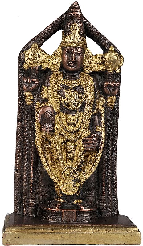 8" Lord Venkateshvara, Heavily Ornamented in Brass | Handmade | Made In India