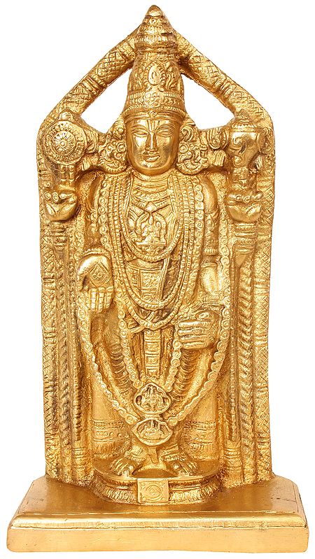 8" Lord Venkateshvara, Heavily Ornamented in Brass | Handmade | Made In India