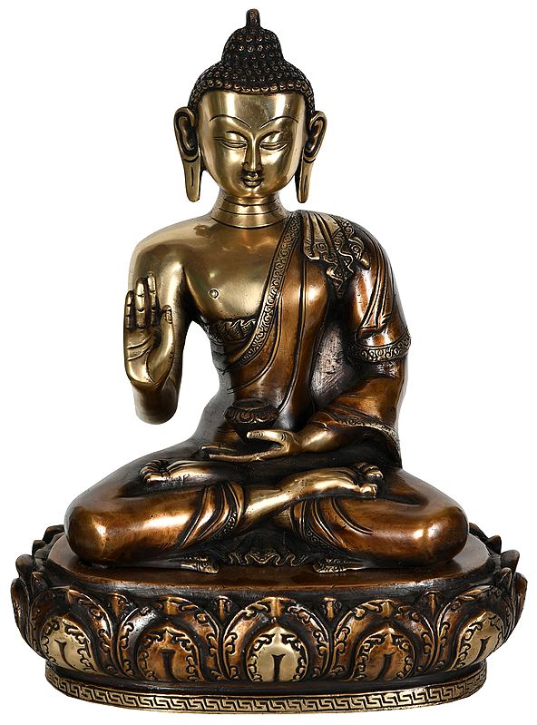17" Monotone Buddha Preaching His Disciples In Brass | Handmade | Made In India