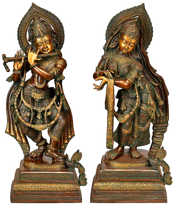 24" Radha-Krishna, Enamoured Of Each Other In Brass | Handmade | Made In India