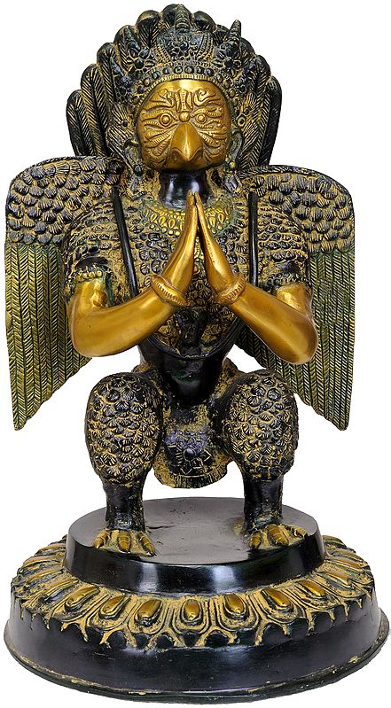 17" Garuda Brass Statue in Namaskar Mudra – Divine Reverence, Handmade in India