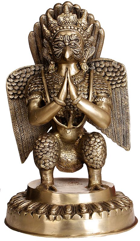17" Garuda Brass Statue in Namaskar Mudra – Divine Reverence, Handmade in India