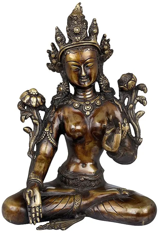 9" Tibetan Buddhist Goddess White Tara, Her Hands In Varada Mudra In Brass | Handmade | Made In India