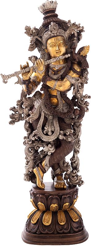 29" Krishna, The Resplendence Of The Divine Flutist In Brass | Handmade | Made In India