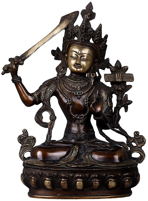13" Tibetan Buddhist Deity, The Serene Manjushri In Brass | Handmade | Made In India