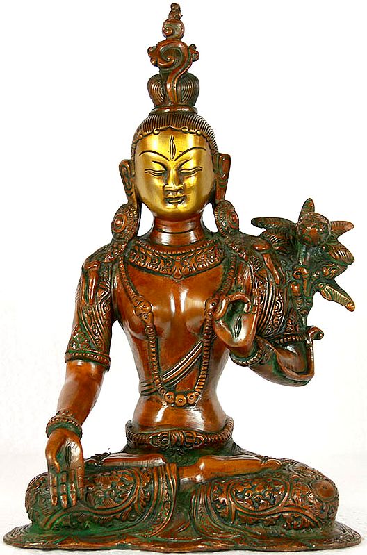10" White Tara, With The Imposing Crown In Brass | Handmade | Made In India