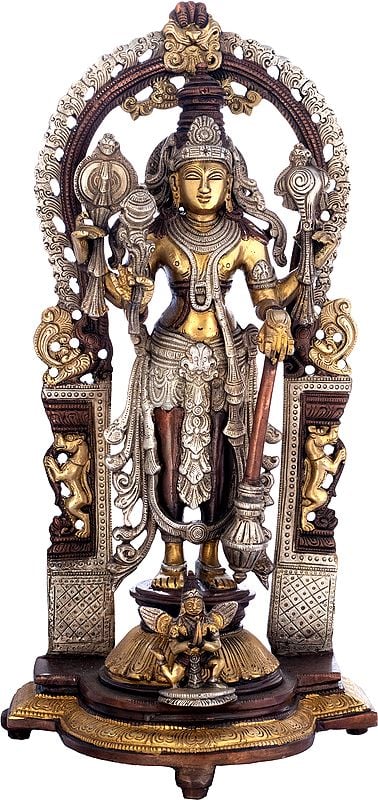 16" Bhagawan Vishnu with Prabhavali In Brass | Handmade | Made In India