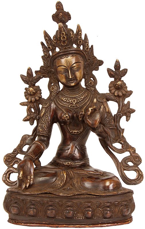 10" White Tara, Gently Leaning To Listen To Her Devotees In Brass | Handmade | Made In India