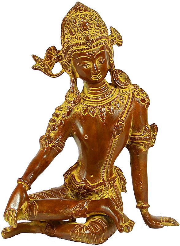 9" The Delicately Seated Indra In Brass | Handmade | Made In India