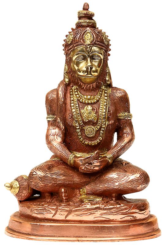 7" Handmade Brass Meditating Hanuman Statue – Authentic Indian Craftsmanship for Spiritual Homes
