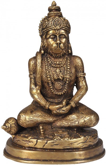 7" The Meditating Hanuman In Brass | Handmade | Made In India