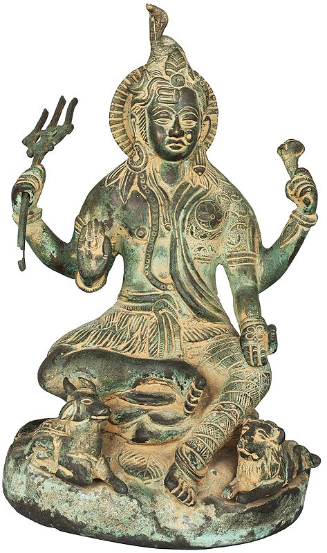 10" Twin-hued Ardhanarishvara In Brass | Handmade | Made In India