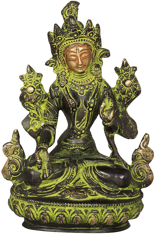 6" White Tara Brass Statue - Supreme Female Deity in Tibetan Buddhism | Handmade