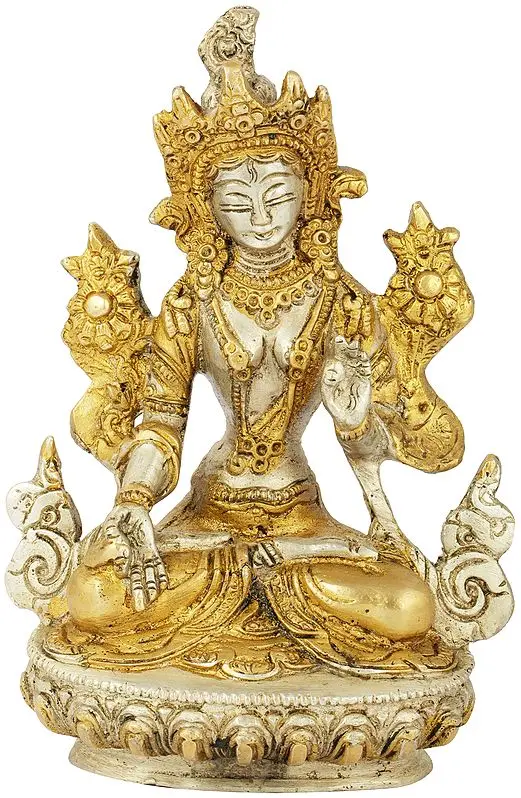 6" White Tara, The Supreme Female Deity In Tibetan Buddhism in Brass | Handmade | Made In India