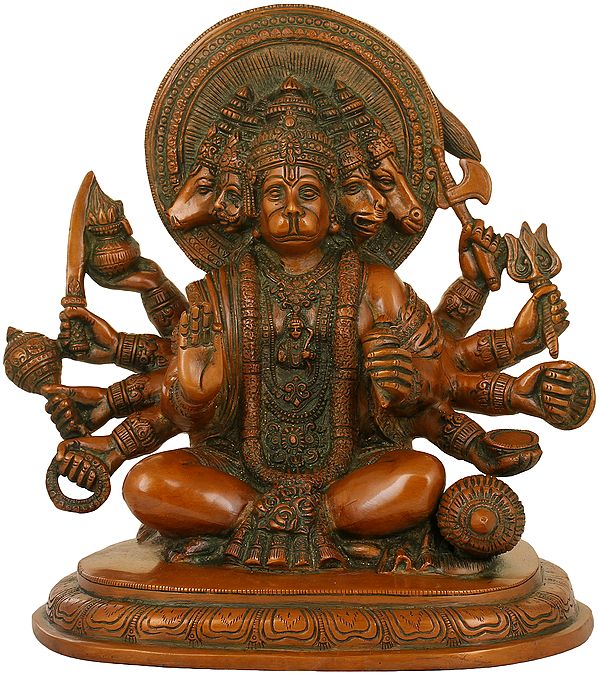9" Brass Panchamukhi Hanuman Statue - Victor Over Ahiravana | Handmade | Made in India