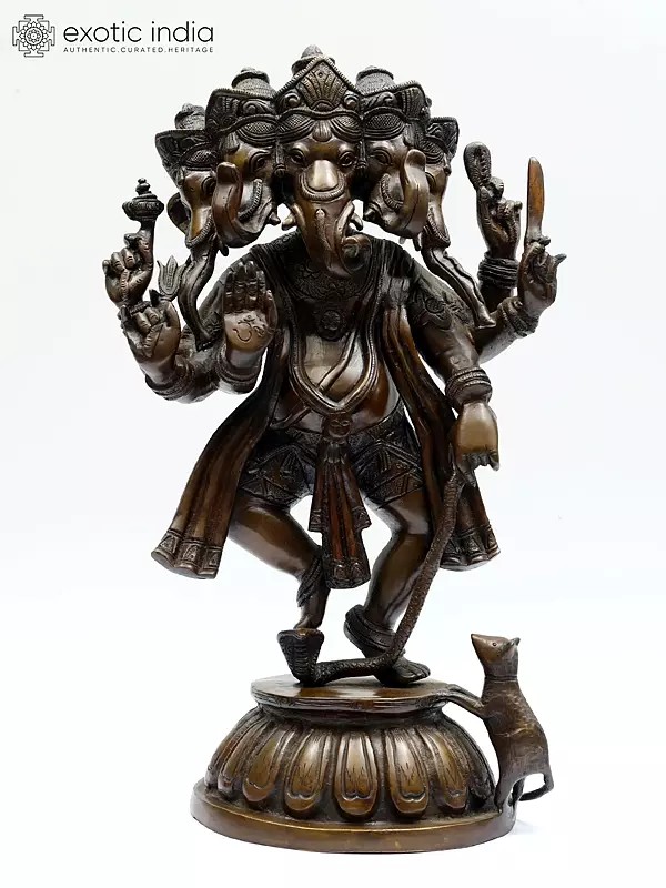 15" Dancing Panchamukha Ganesha In Brass | Handmade | Made In India