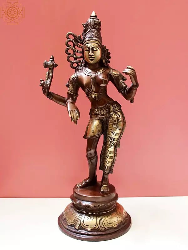 16" Ardhanarishvara Statue in Brass | Handmade Shiva-Shakti Idol | Made in India