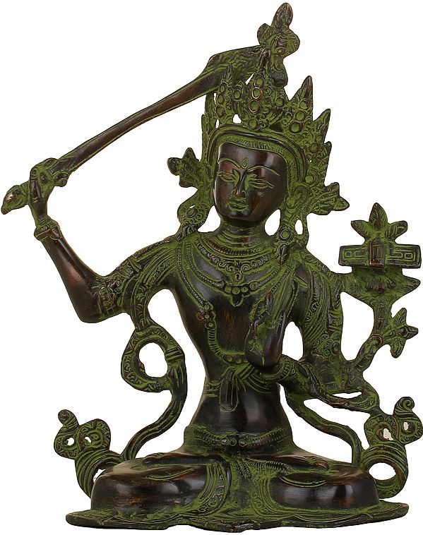 11" Manjushri, The Bodhisattva of Transcendent Wisdom In Brass | Handmade | Made In India