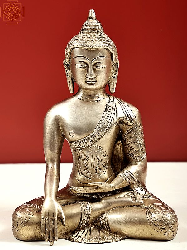 7" Buddha, His Hand In Bhumisparsha Mudra In Brass | Handmade | Made In India