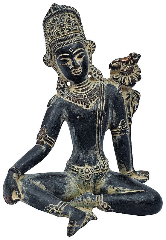 5" Seated Devi Green Tara In Brass | Handmade | Made In India